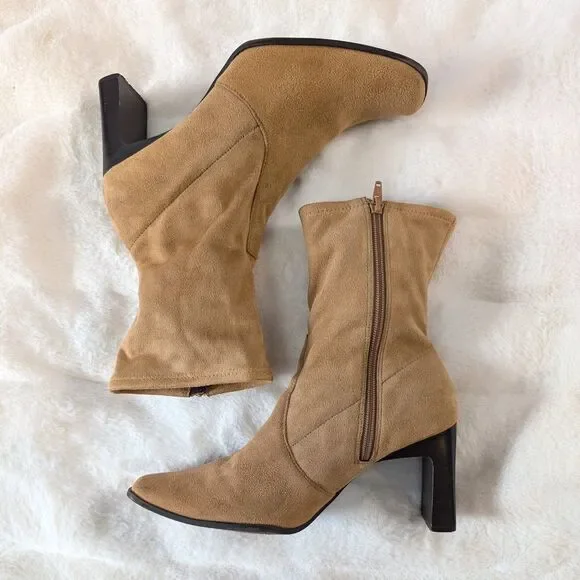 Predictions Square Toe Block Heel Suede-Like Ankle Boots - Picture 4 of 8